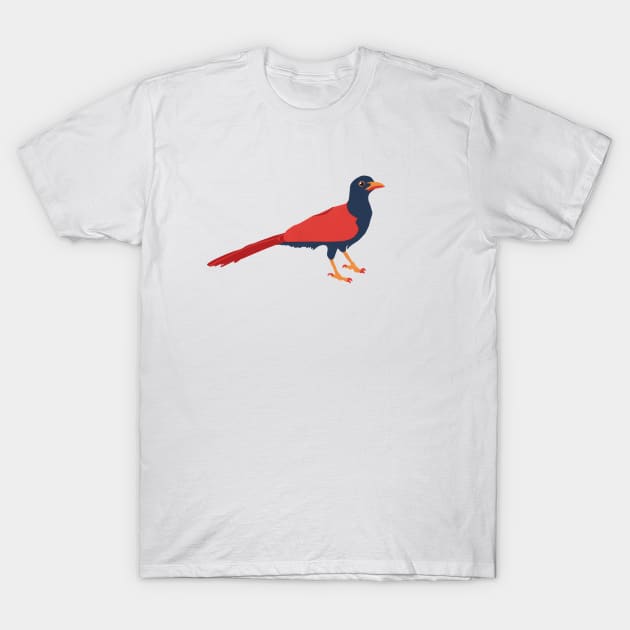 BLUE CROW WITH RED WINGS GOLD BEAK Yucatan Jay Bird Hand Cut Paper Art T-Shirt by VegShop